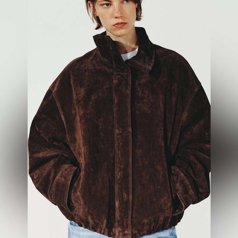 Zara Suede Jacket in Brown Size Large - Picture 3 of 9